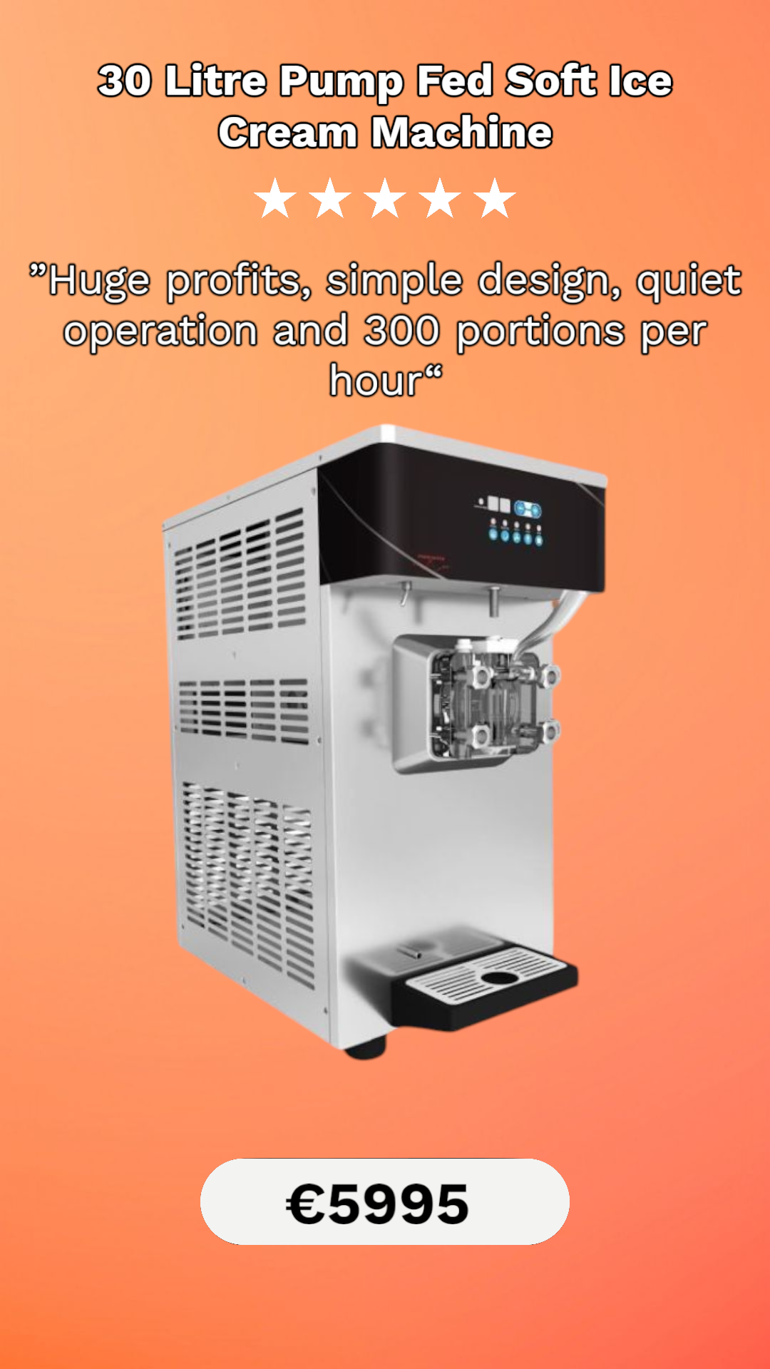 30 Litre P/H Pump Fed Soft Ice Cream Machine